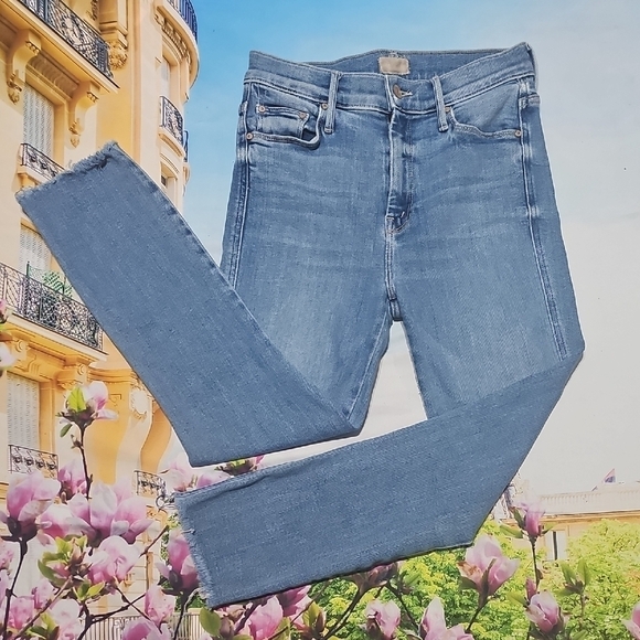 Mother High Waisted Raw Hem Blue Jeans Size 25 - Picture 2 of 9